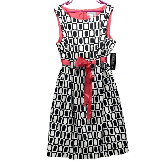 JESSICA HOWARD Womens 24W Black‎ White Geometric Sleeveless Fit Flare Dress - Picture 1 of 16